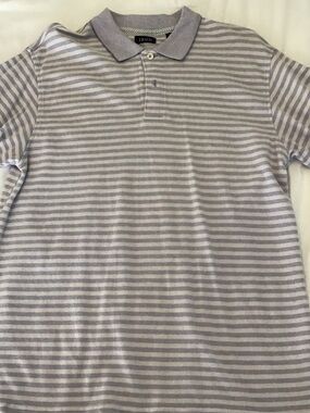Izod Men's Light Gray and White Striped Polo
